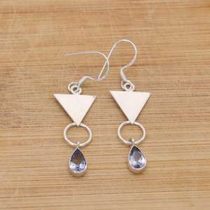 Blue Iolite Quartz 925 Sterling Silver Designer Hook Earrings Handmade Gemstone Jewelry Women Gift - Product Image 1