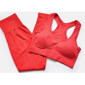 New Design Custom Logo Solid Front Women Yoga Set Elastic Waist Quick Dry Breathable High Quality Spandex/Polyester 2 Piece Set - Product Image 5