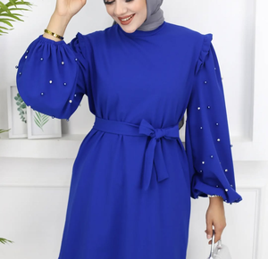 Abaya Especial para el Eid con Hermosas Cuentas Hechas a Mano 2026, Elegante Vestido Islámico Modesto con Tela Suave y Fluida - Product Image 1
