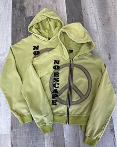 Custom logo Street Wear Vintage Heavyweight Distressed Embroidery <b>Patch</b> Zip up Hoodie - Product Image 1