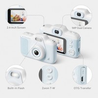 Appareil photo numérique à double objectif AI pour enfants, écran de 2,4 pouces, jouet photo pour enfants, cadeau d'anniversaire