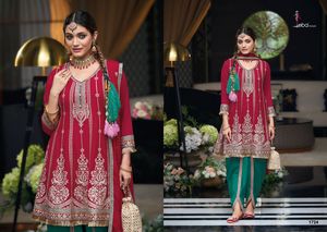 Tradicional pesado Chinon Dhoti Salwar Kameez bordado hecho a mano impresionante boda festiva Look para ocasiones indias pakistaníes - Product Image 4