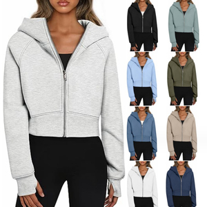 Sudadera con capucha de forro polar para mujer, con cremallera frontal, bordada, con estampado acid wash, estilo urbano, deportiva, al por mayor, lisa - Product Image 2