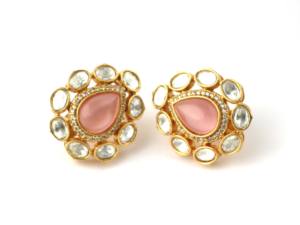 Boucles d'oreilles épaisses en pierres précieuses roses pour femmes-Boucles d'oreilles en laiton-Cadeau de bijoux faits à la main - Product Image 5