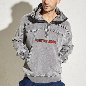 <b>Men's</b> Solid Zipper-Up Hoodie 100% Cotton Oversized Streetwear Custom Front Logo Digital Print Winter - Product Image 1