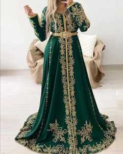 Vestido caftán verde con cuentas de cristal embellecedoras para fiesta de NEW--EVENING, piedra de cristal y DABKA HEAVY ZARDOZI WORK @ 2023 - Product Image 1
