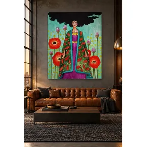 Fida Woman in Patterned Kaftan Among Poppies <b>Canvas</b> Print - Product Image 2