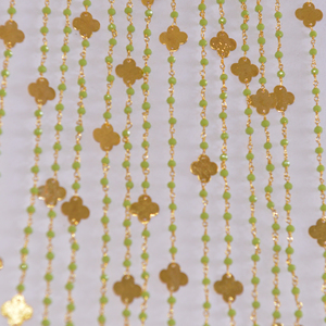Gold Plated Peridot Flower Charms <b>Rosary</b> Chain 3mm Glass Beads Wire Wrapped Beaded Chain for DIY Jewelry Making Necklace - Product Image 1