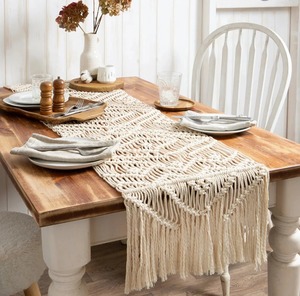 Camino de mesa de macramé hecho a mano de estilo bohemio, decoración tejida de algodón Natural, acento para mesa de comedor, fiesta de boda y uso doméstico - Product Image 4