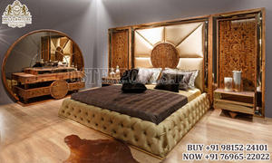 Juego de dormitorio tallado a mano para el hogar europeo, dormitorio europeo con pulido dorado, lujosos muebles de dormitorio tallados a mano - Product Image 2