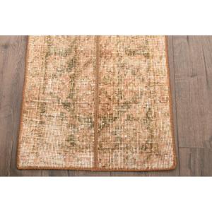1.4x3.3 ft Small Turkish Rug, Vintage Rug, <b>Brown</b> Green Oriental <b>Wool</b> Rug - Product Image 2