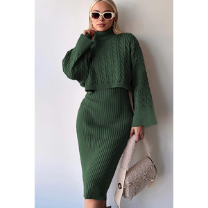 Maglione corto a collo alto nero da donna e vestito a maglia con motivo elegante ed elegante - Product Image 6