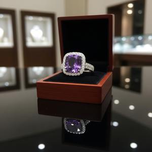 แหวนหมั้นเงินแท้ 925 ประดับอเมทิสต์ธรรมชาติ ทรงคุชชั่น ดีไซน์มินิมอล ฝังแบบช่อง  รับรองโดยผู้เชี่ยวชาญ สำหรับงานแต่งงาน - Product Image 5