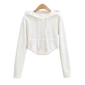 Sudaderas y sudaderas con capucha cortas transpirables para mujer, ropa informal de algodón 100%, logotipo antiarrugas y antibolitas en la parte delantera, servicio OEM - Product Image 2