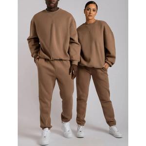 Survêtement d'entraînement en polaire pour hommes, ensemble deux pièces à motif uni pour le jogging d'hiver 100% coton - Product Image 4