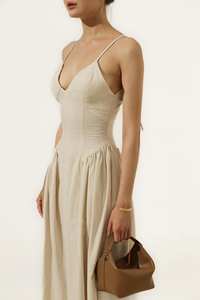 Chic femmes été Maxi robe élégante lin Sweatheart cou sans manches taille naturelle tissé disponible en grandes tailles - Product Image 4