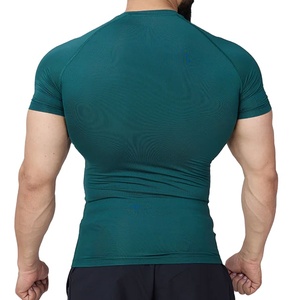 Camiseta de compresión de algodón 100% de alto gramaje, diseño personalizado, lisa, cuello redondo, corte regular, ecológica, transpirable, al por mayor - Product Image 2