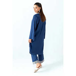 ชุดเซ็ตผ้าเครปสีน้ำเงินกรมท่า แต่งลายริ้วและปักลาย สำหรับฤดูใบไม้ผลิ/ฤดูร้อน สวมใส่สบาย - Product Image 5