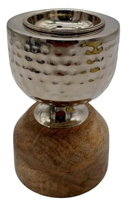Quemador de Incienso Bakhoor Moderno con Base de Madera y Tapa de Metal Plateado Martillado, Porta Incienso Árabe Oud, Incensario Portátil de Carbón para Oriente Medio - Product Image 2