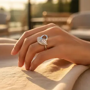 แหวนรูปหัวใจประดับเพชรพลอยคิวบิกเซอร์โคเนียแพลตตินัมสำหรับผู้หญิง-น่ารักและทนทาน - Product Image 3