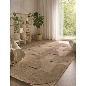 Tapis en laine beige touffeté à la main tapis géométrique haut bas tapis moderne fait main prix de gros - Product Image 1