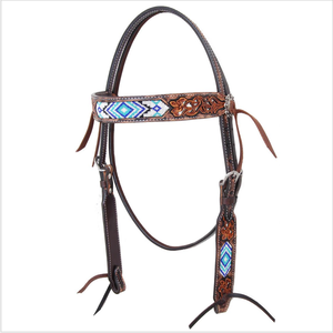 Cabestros de Cuero Elegantes y Duraderos para Caballos con Cabezal de Cuero Cheyenne con Cuentas y Grabado, de Larga Duración, Color/Tamaño/Logotipo Personalizables - Product Image 1