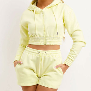 Short à capuche manches longues taille XL ensemble d'entraînement tissu à tricoter en polyester à séchage rapide motif solide Logo à capuche décontracté pour - Product Image 2