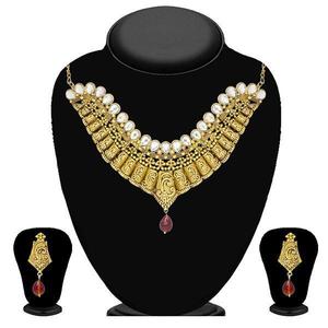 Ensemble collier Kundan blanc plaqué or 18 carats Kriaa Bijoux fins avec perle rubis zircon et diamant pour cadeau en cuivre - Product Image 1