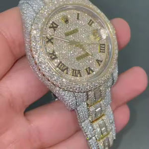 <b>Men</b> Luxury Watch Quartz Moissanite Diamond Alternative Fashion Alloy Case Glass Dial Stainless Steel <b>Band</b> 5mm Thickness - Product Image 2