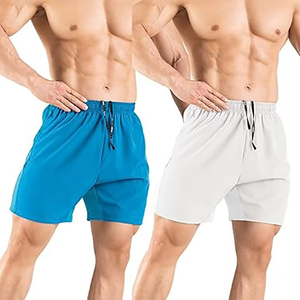 Pantalones cortos de hombre con logotipo personalizado OEM, pantalones cortos transpirables informales de verano para correr, cintura media alta, secado rápido con bolsillos con cremallera, paquete de 2 - Product Image 6