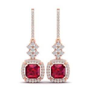 Boucles d'oreilles pendantes en or massif 14 carats avec diamants, design original REYES, taille radiant, rubis de 3,49 carats, bijoux de soirée - Product Image 2