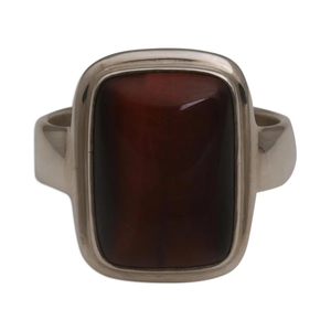 Vente en gros Argent Sterling 925 Minimaliste Oeil de Tigre Bague à Pierre Unique Couronne Rectangulaire Bague de Déclaration Terre Pierre Précieuse Mode - Product Image 1