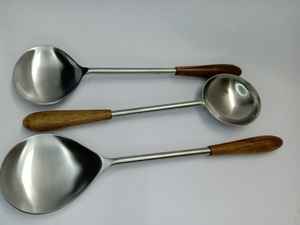 Durable Mirror Polished Salad Serving Set Stainless Steel with <b>Vintage</b> Wooden Handle Sustainable Wedding Server Set - Product Image 6