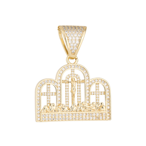 Colgante de la Última Cena Chapado en Oro de 14K con Cruz de Circonitas, Dijes Religiosos Católicos de Joyería Religiosa - Product Image 1