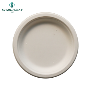 Plato desechable Fibras a base de plantas Ecológico 100% Biodegradable Sostenible 6 "Placa redonda en blanco y marrón - Product Image 3