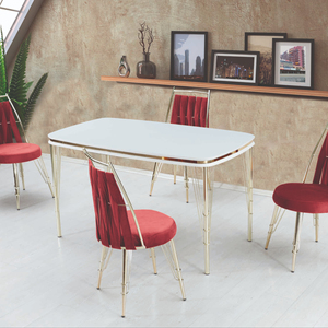 Ensemble de table à manger moderne de luxe, plateau en verre trempé, pieds en métal, panneau de particules écologique, stable et durable, style ferme/villa - Product Image 1