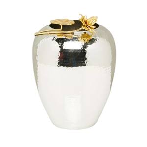 Florero de aluminio texturizado moderno con acento floral dorado Centro de mesa de metal elegante para decoración de hogar y oficina Precio bajo - Product Image 3