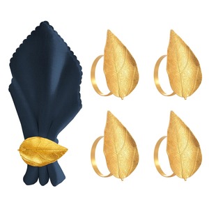Anillo para Servilletas con Forma de Hoja Dorada, Ideal para Decoración de Mesa, Bodas, Cenas y Uso Diario, Venta al por Mayor desde India - Product Image 1