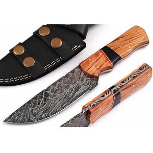 Cuchillo de acero damasco hecho a mano, hoja fija, para acampada al aire libre, con Funda de cuero, perfecto para caza al aire libre - Product Image 1
