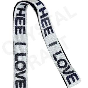 Sangles de sac à perles de rocaille en or blanc personnalisées Design «THEE I LOVE» Sangle de sac à main perlée pour accessoires de mode - Product Image 1