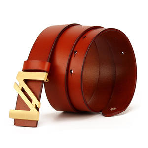 Manufacturer Business Durable Top Grain Men Solid Brass Plate Buckle <b>Genuine</b> <b>Leather</b> <b>Belt</b> for Adults Casual Dress - Product Image 2