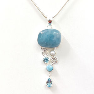 Pendentif en forme de goutte d'eau en pierre naturelle, 13,0 grammes, pour mariage et fiançailles, bijoux en argent de bonne qualité, unisexe, grand modèle - Product Image 1