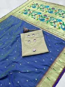 Étourdissement indien Designer Ethnique Paithani SILk Imprimé Sari LatestTraditionnel Exclusif Fantaisie soie saree - Product Image 5