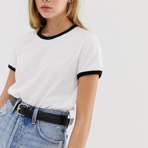 Venta al por mayor de algodón orgánico de las mujeres Ringer camisetas con etiqueta OEM ecológico transpirable de talla grande para la temporada de primavera - Product Image 2