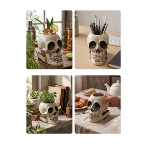 Porcelain Skull Pen Holder 14 cm Multipurpose <b>Desk</b> <b>Organizer</b> - Product Image 1