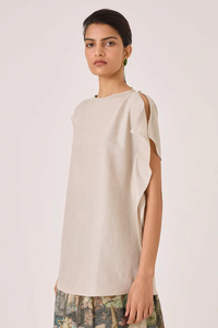 Tunique minimaliste Blouse asymétrique lin haut broderie gland décontracté Simple Vintage Style 100% lin bouton noël ODM - Product Image 3