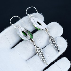 Boucle d'oreille en pierre précieuse turquoise cuivre vert, argent sterling 925, crochet de créateur, boucle d'oreille faite à la main, bijoux cadeau pour la Saint-Valentin - Product Image 6
