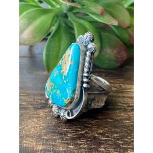 Larry Yazzie Sonoran Rose Turquoise & Sterling <b>Silver</b> Adjustable <b>Boho</b> Statement <b>Ring</b> Bezel Setting Everyday Wear Size 11 - Product Image 4