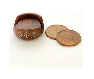 Ensemble de 6 sous-verres en bois antique avec support en métal noir Tapis et coussinets de conception standard à un prix abordable - Product Image 4