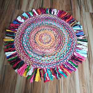 Natural Multicolored Jute Eco-Friendly Non-Slip Medium Pile <b>Carpet</b> Rug Chindi Fringes Modern Floral Braided Living Area Dining - Product Image 3